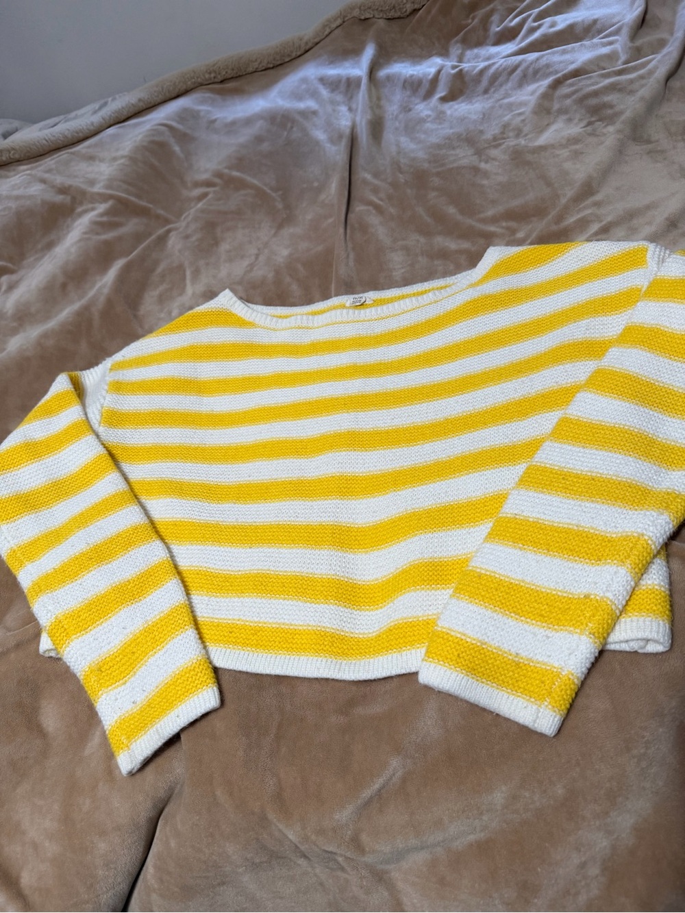 Garage Yellow & White Striped Cropped Crewneck Sweater XS